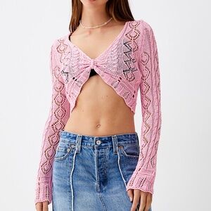 Pink knotted crochet long sleeve bolero made in Italy NWT